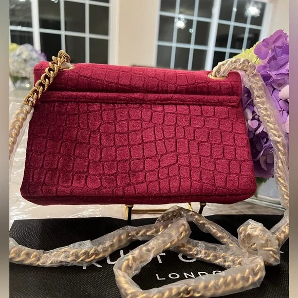 Kurt Geiger London Mini Brixton Velvet Red Crossbody Bag NWT ~8 x 6 x 2 1/2